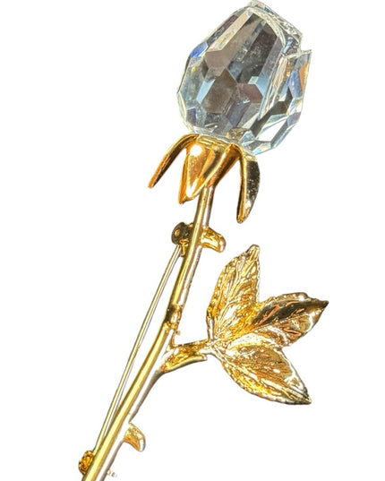 Vintage crystal swarovski glass rose 🌹 brooch 24k gold plated