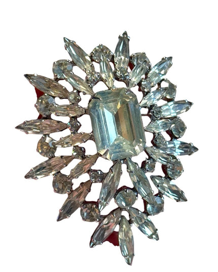 Stunning large crystal brooch silver finish