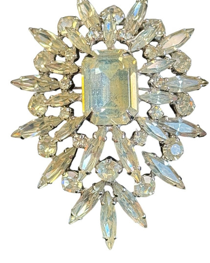 Stunning large crystal brooch silver finish