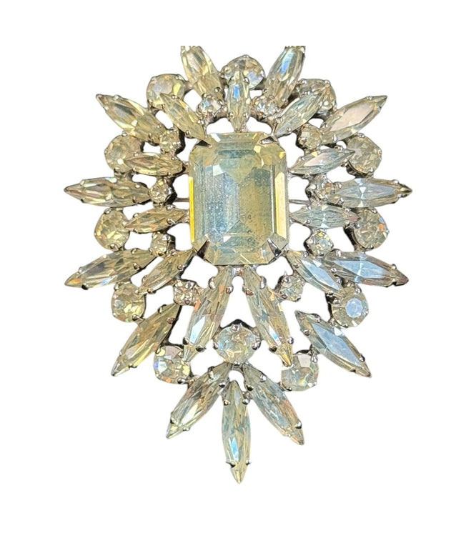 Stunning large crystal brooch silver finish