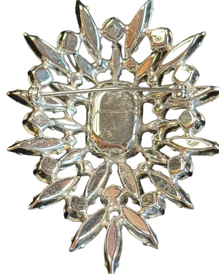 Stunning large crystal brooch silver finish