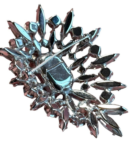 Stunning large crystal brooch silver finish