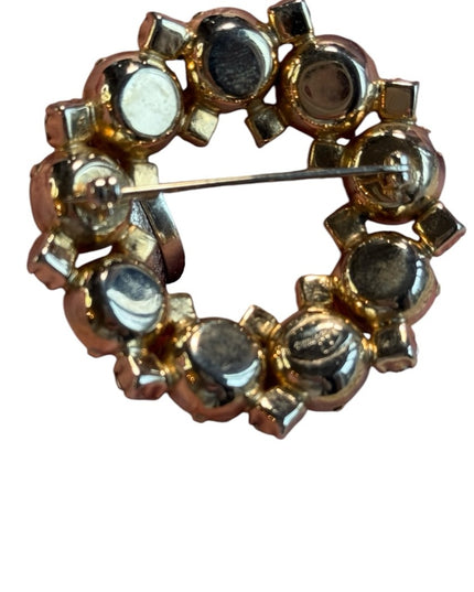 Vintage 1950s MC Sherman gold finish AB wreath crystal brooch