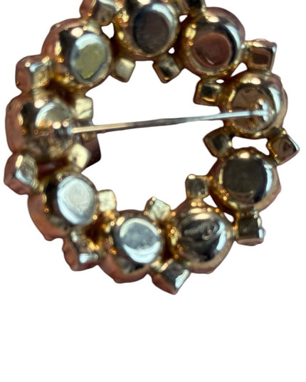 Vintage 1950s MC Sherman gold finish AB wreath crystal brooch