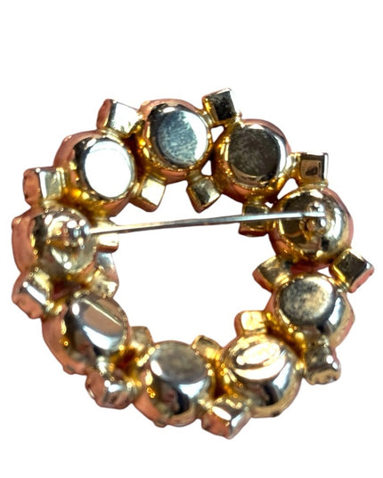 Vintage 1950s MC Sherman gold finish AB wreath crystal brooch