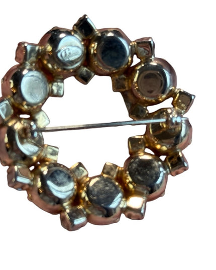 Vintage 1950s MC Sherman gold finish AB wreath crystal brooch