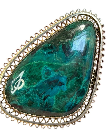 Vintage srerling silver 925 Eilat malachite stone Israel brooch pendant