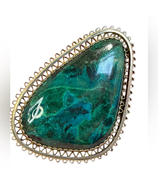 Vintage srerling silver 925 Eilat malachite stone Israel brooch pendant