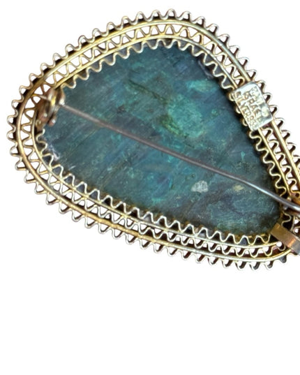Vintage srerling silver 925 Eilat malachite stone Israel brooch pendant