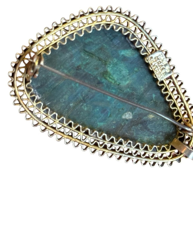 Vintage srerling silver 925 Eilat malachite stone Israel brooch pendant