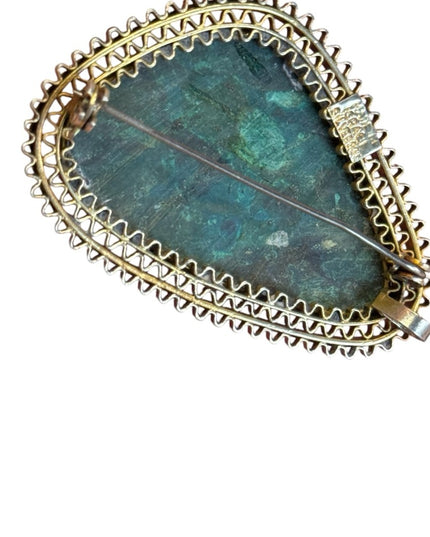Vintage srerling silver 925 Eilat malachite stone Israel brooch pendant