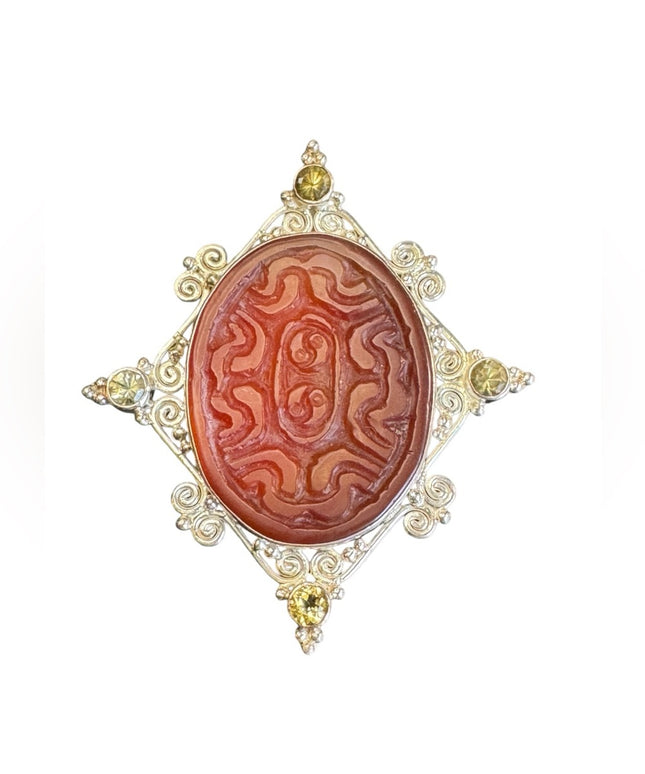 Sajen sterling silver 925 carved agate stone fancy pendant brooch