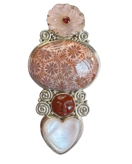 Sajen large sterling silver Bali multi gemstone GODDESS heart pendant brooch