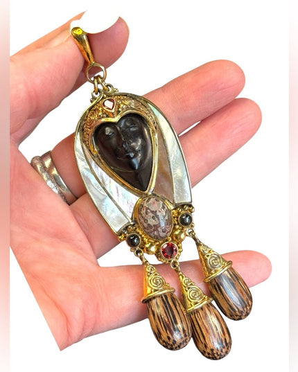 Sajen 18k gold plated over sterling silver 925 deco Bali Goddess large pendant