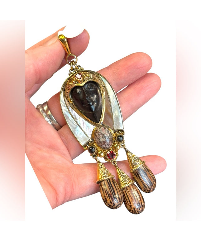 Sajen 18k gold plated over sterling silver 925 deco Bali Goddess large pendant