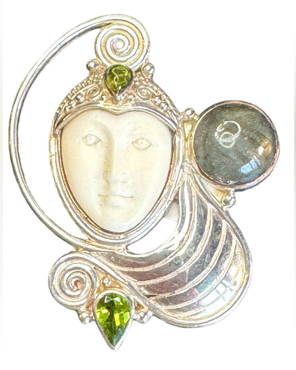 Sajen sterling silver Bali 925 Labradorite peridot fancy GODDESS brooch pendant