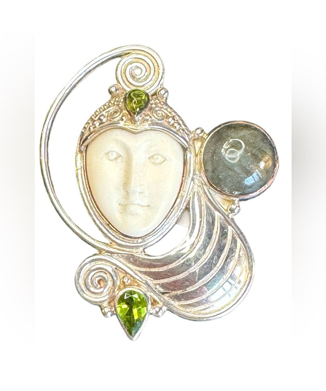 Sajen sterling silver Bali 925 Labradorite peridot fancy GODDESS brooch pendant