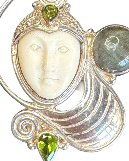 Sajen sterling silver Bali 925 Labradorite peridot fancy GODDESS brooch pendant