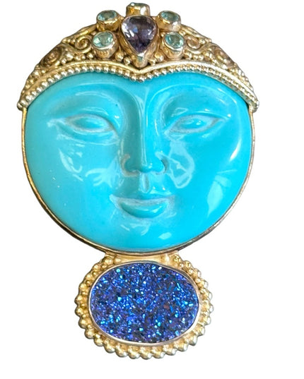 Sajen sterling silver 925 Goddess druzy turquoise amethyst topaz pendant brooch