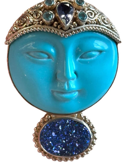 Sajen sterling silver 925 Goddess druzy turquoise amethyst topaz pendant brooch