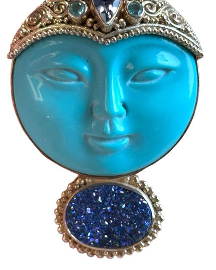 Sajen sterling silver 925 Goddess druzy turquoise amethyst topaz pendant brooch