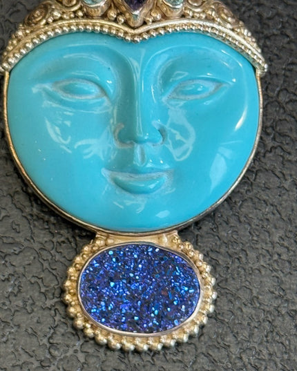 Sajen sterling silver 925 Goddess druzy turquoise amethyst topaz pendant brooch