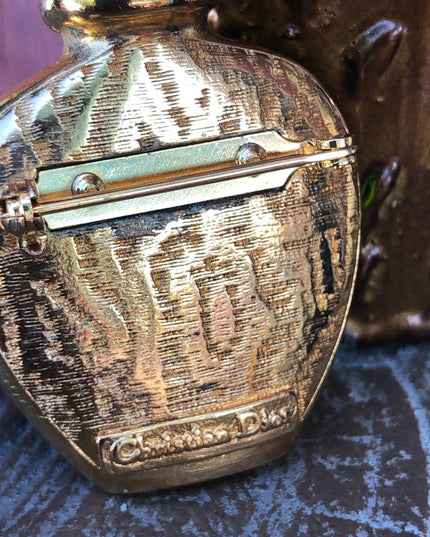 Vintage gold plated Poison Christian Dior Perfume bottle brooch