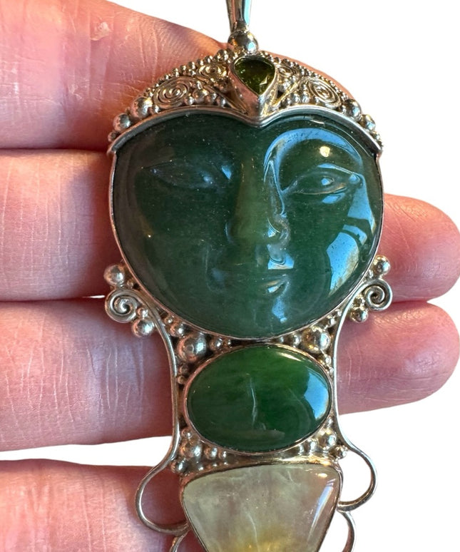 Sajen sterling silver 925 multi gemstone GODDESS large pendant