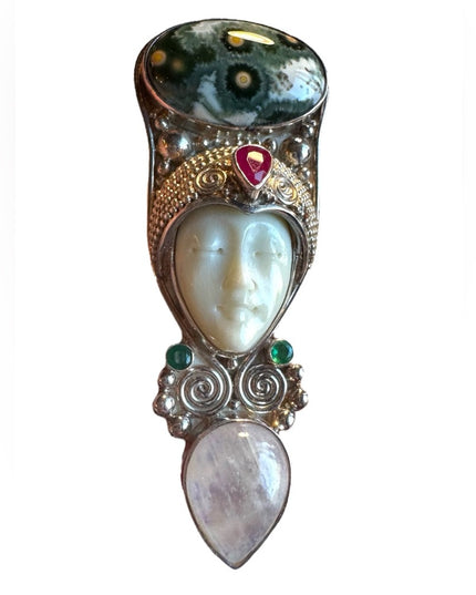 Sajen multi gemstone sterling silver 925 Goddess pendant brooch