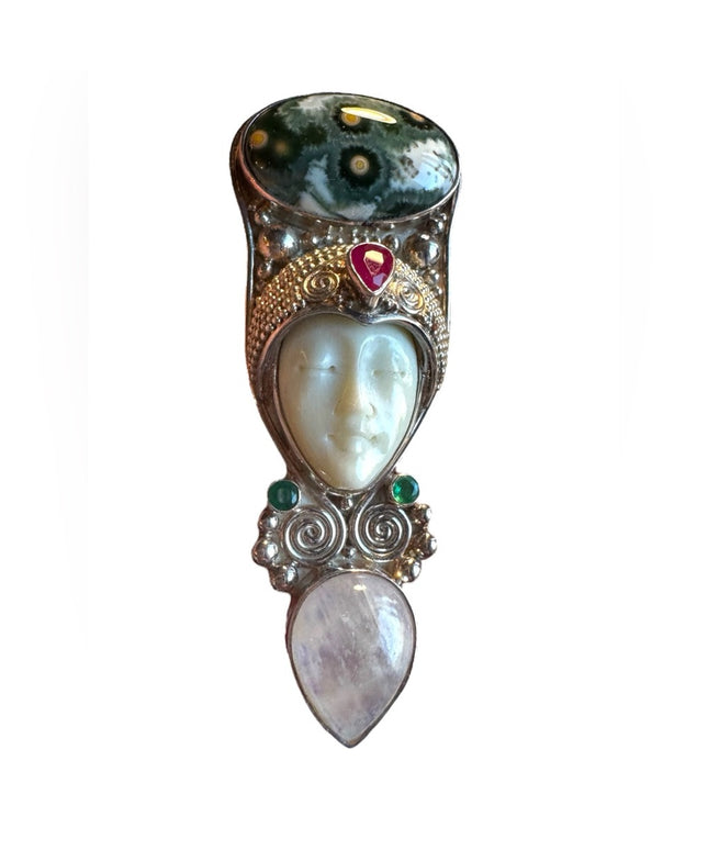 Sajen multi gemstone sterling silver 925 Goddess pendant brooch