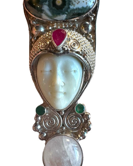 Sajen multi gemstone sterling silver 925 Goddess pendant brooch