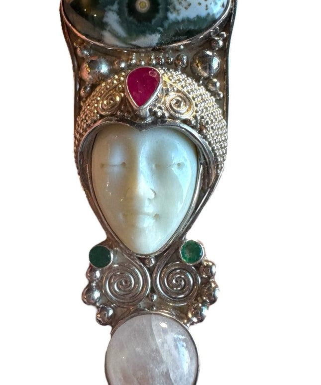 Sajen multi gemstone sterling silver 925 Goddess pendant brooch