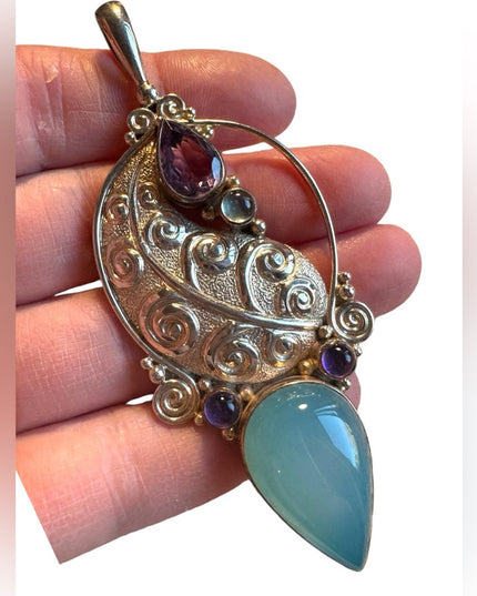 Sajen sterling silver 925 fancy multi gemstone amethyst pendant