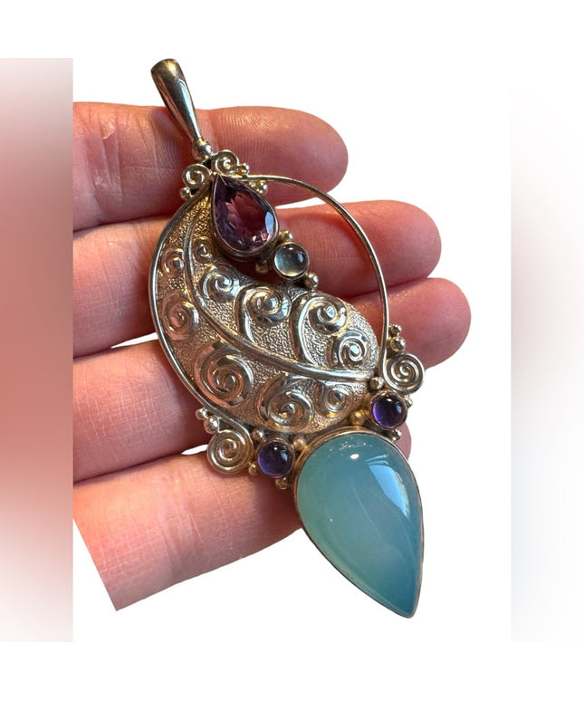 Sajen sterling silver 925 fancy multi gemstone amethyst pendant