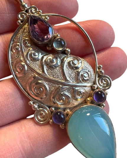 Sajen sterling silver 925 fancy multi gemstone amethyst pendant