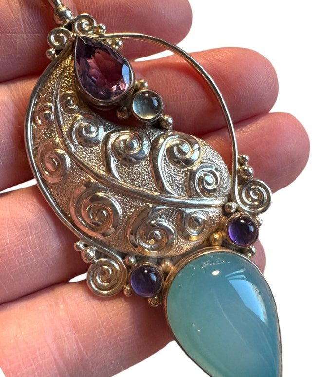 Sajen sterling silver 925 fancy multi gemstone amethyst pendant