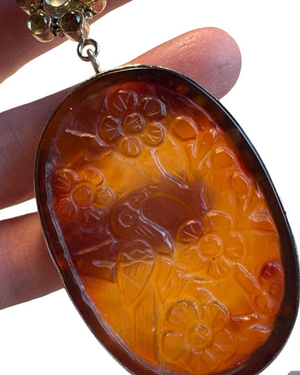 Sajen Carved Agate Pendant Sterling Silver 925 large Bali