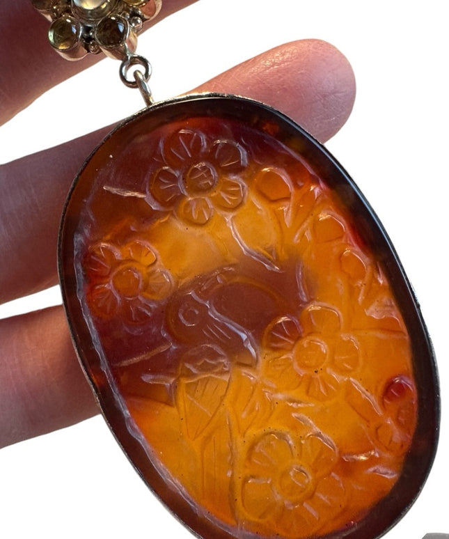 Sajen Carved Agate Pendant Sterling Silver 925 large Bali
