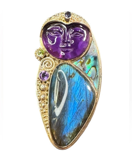 Sajen Bali boneface goddess abalone amethyst sterling silver 925 pendant brooch