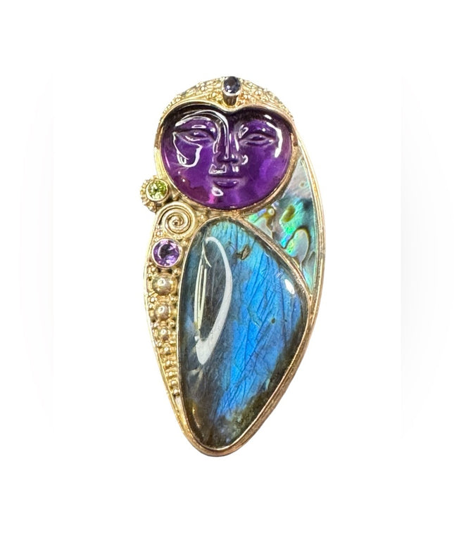 Sajen Bali boneface goddess abalone amethyst sterling silver 925 pendant brooch