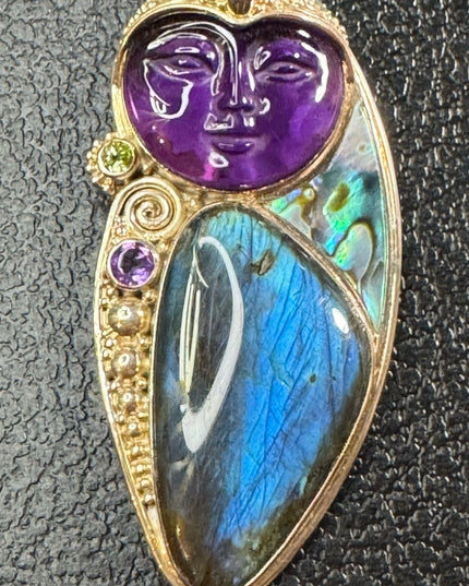 Sajen Bali boneface goddess abalone amethyst sterling silver 925 pendant brooch