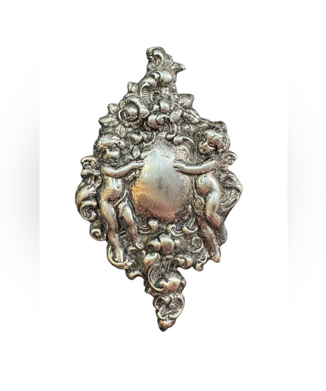 Antique revival angel art nouveau fancy decorated engraveable brooch