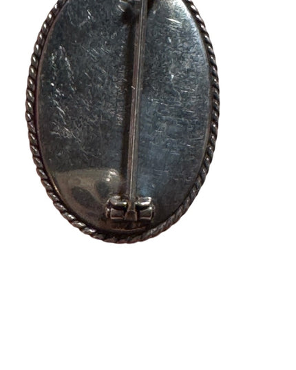 Antique Celtic Sterling Silver Irish Connemara Marble Brooch