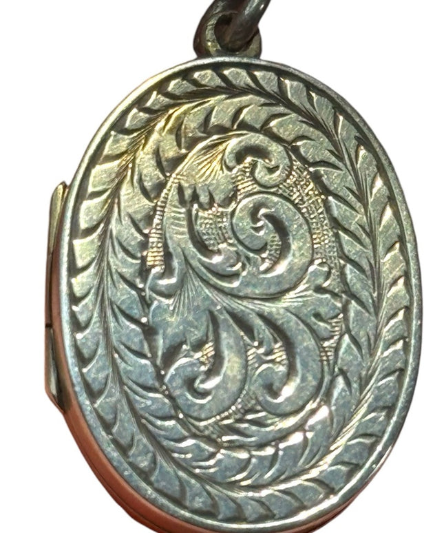 Antique pendant locket etched late 1800s sterling silver 925 hair photo engrave?