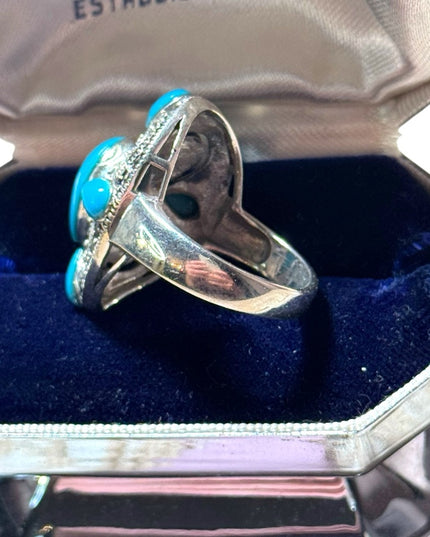 Stunning marcasite turquoise large sterling silver dinner ring