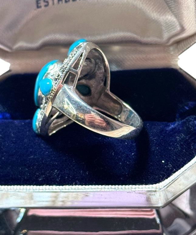 Stunning marcasite turquoise large sterling silver dinner ring