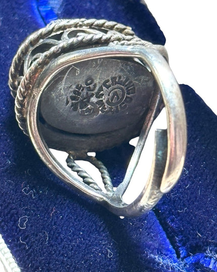 Vintage Mexico poison ring tiger eye adjustable sterling silver Taxco 925
