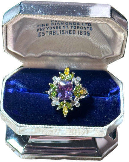 Sterling silver 925 fluit salad CZ simulated amethyst peridot gemstone ring