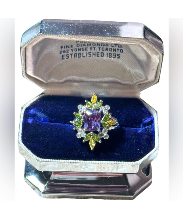 Sterling silver 925 fluit salad CZ simulated amethyst peridot gemstone ring