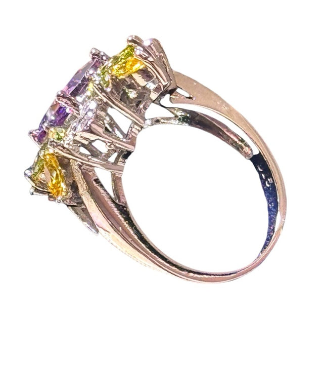 Sterling silver 925 fluit salad CZ simulated amethyst peridot gemstone ring